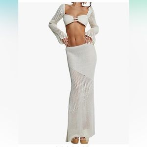 Two Piece Knit Maxi Skirt and Knit Tie-Back Cut Out Top